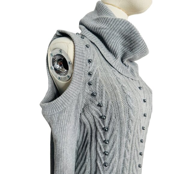 NWOT Bellini Gray L Cold Shoulder Knit Tunic Sweater Dress Turtleneck - Picture 14 of 15